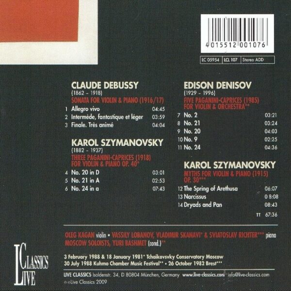 Vol.XXXIII: Debussy, Violin Sonata, Szymanowski, Three Paganini-Caprices for Violin & Piano op.40*, Denisov, Five Paginini-Caprices for Violin & Orchestra (1985)**, Szymanovsky, Myths op.30*** - Image 2
